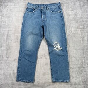 Levis Jeans Womens 30x26 Blue Denim 501 Original Distressed Straight Premium